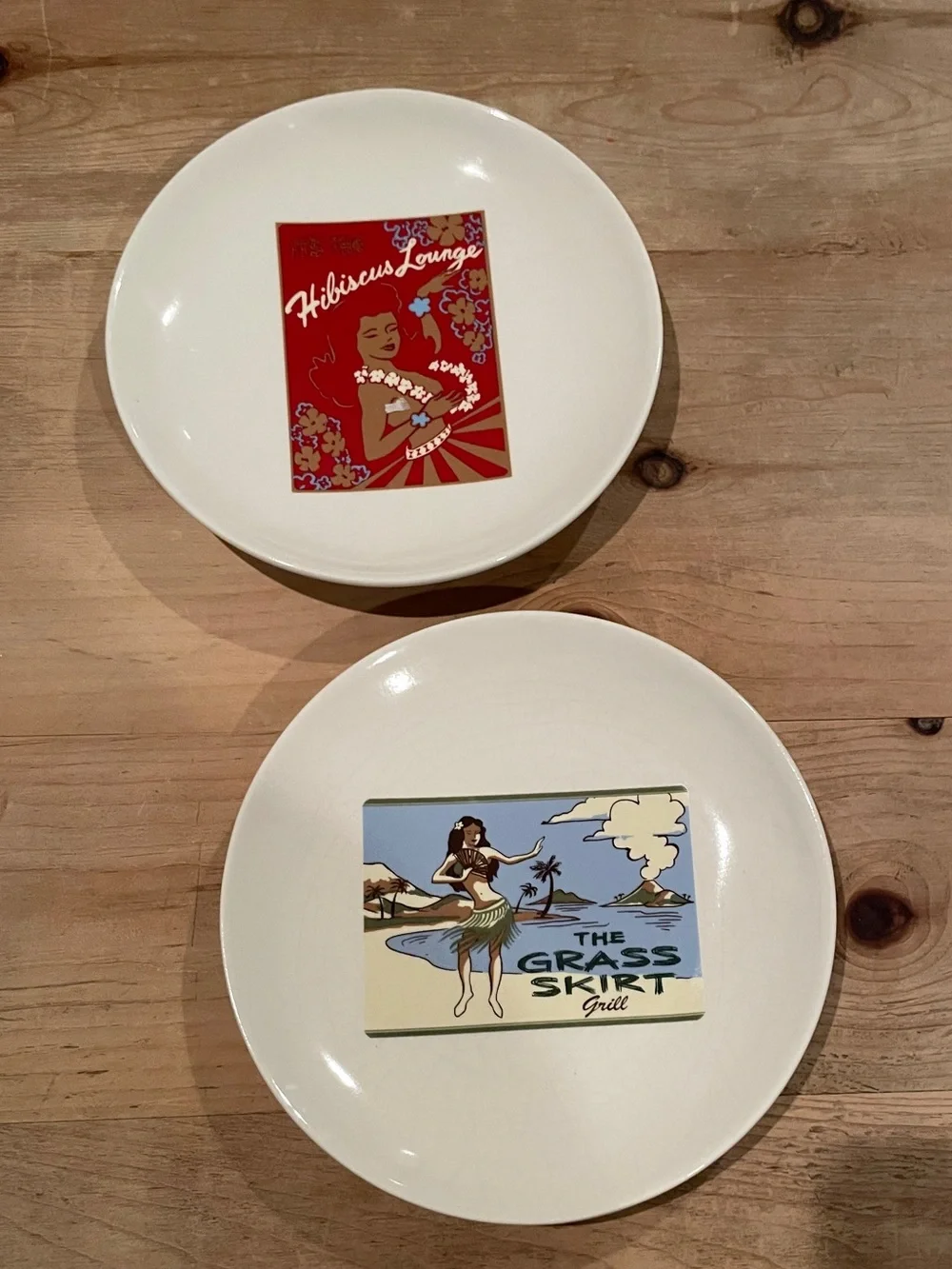 NWT (2) Pottery Barn Vtg Aloha Girls 8” appetizer tapas plates recipes on back